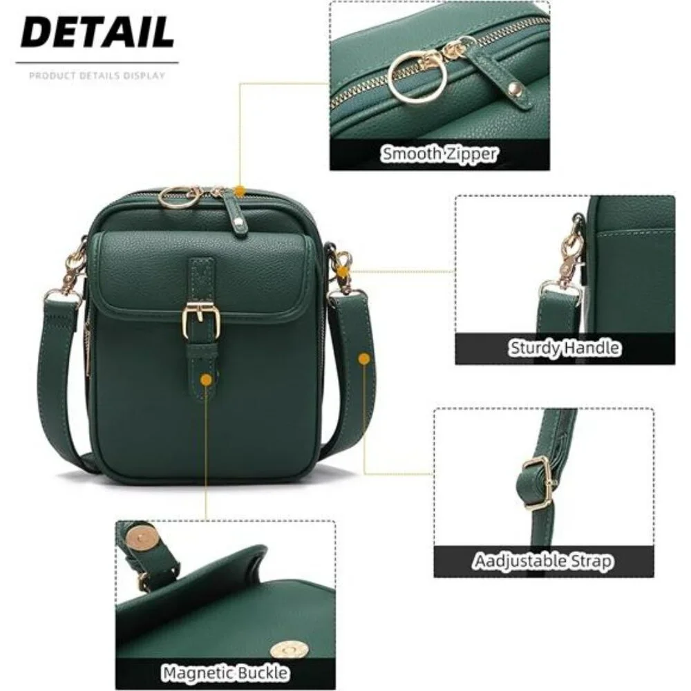 Vintage Crossbody Messenger Bag Small PU Leather Shoulder Bag with Card Slots